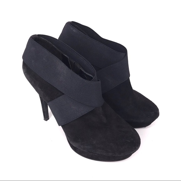 Jessica Simpson Leather Stretch Black‎ Leather Suede Platform Ankle Bootie 9.5 B - Picture 1 of 10
